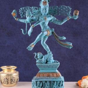 Vintage Brass Dancing Shiva Nataraja | 21" x 6.5" x 4" | 8 kg | Patina Finish | Cosmic Dance Sculpture | Sacred Hindu Art | Jaipurio